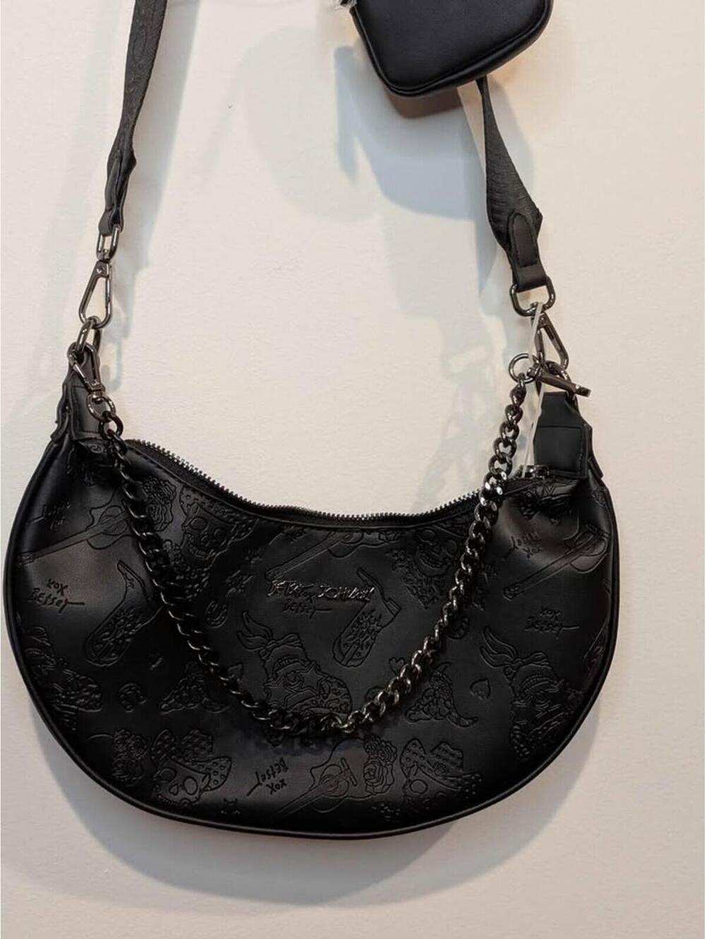 Betsey Johnson Skull Embossed Crossbody Shoulder Bag w/ Pouch